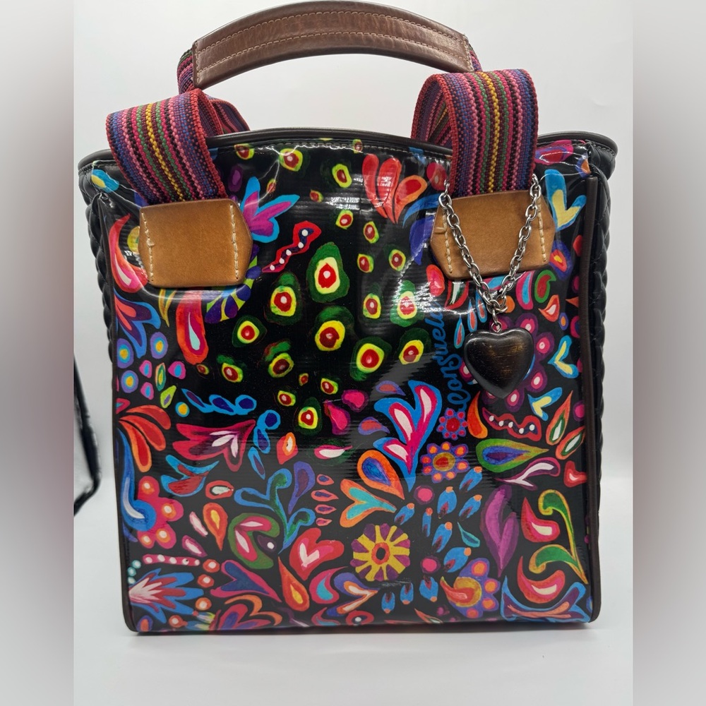 Consuela Multicolor Floral Patent Leather Tote with Heart Charm